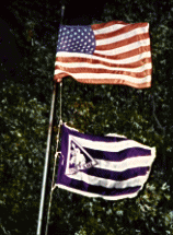 American and Job's flags flying outside of the Bethel