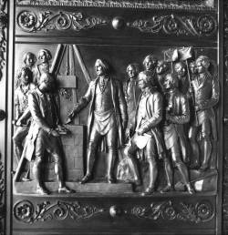 Washington setting the Capitol cornerstone (bronze bas-relief)