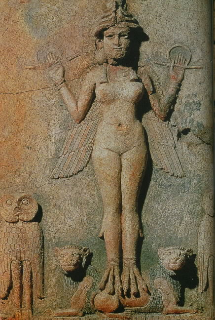 Lilith of the
 Netherworld sumerian relief 2000 BC.